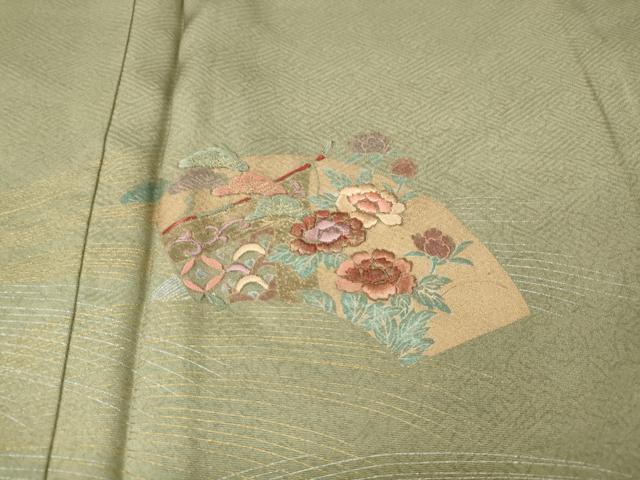 平和屋着物●訪問着　刺繍　地紙草花文　暈し染め　金銀彩　正絹　逸品　未使用　CABJ6494ut