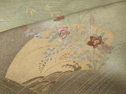 平和屋着物●訪問着　刺繍　地紙草花文　暈し染め　金銀彩　正絹　逸品　未使用　CABJ6494ut