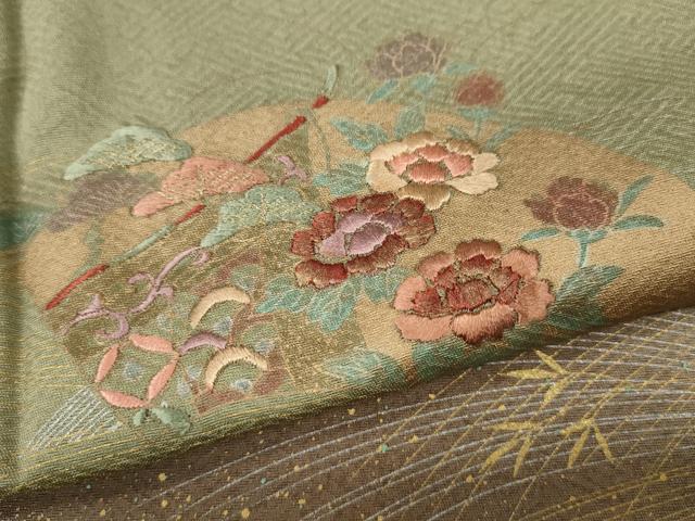 平和屋着物●訪問着　刺繍　地紙草花文　暈し染め　金銀彩　正絹　逸品　未使用　CABJ6494ut