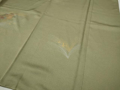 平和屋着物●訪問着　刺繍　地紙草花文　暈し染め　金銀彩　正絹　逸品　未使用　CABJ6494ut