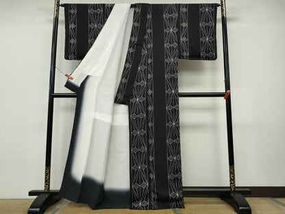 平和屋着物●上質な小紋　絞り　吉祥花間道　黒地　正絹　逸品　CABJ6498ut
