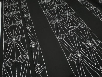 平和屋着物●上質な小紋　絞り　吉祥花間道　黒地　正絹　逸品　CABJ6498ut