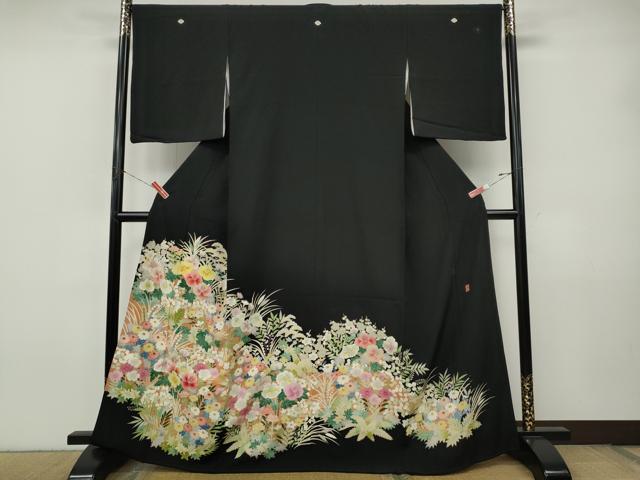 平和屋着物●本加賀友禅作家　直江良三　黒留袖　草花文　正絹　逸品　CABJ6507ut