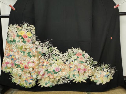 平和屋着物●本加賀友禅作家　直江良三　黒留袖　草花文　正絹　逸品　CABJ6507ut