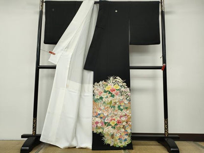 平和屋着物●本加賀友禅作家　直江良三　黒留袖　草花文　正絹　逸品　CABJ6507ut