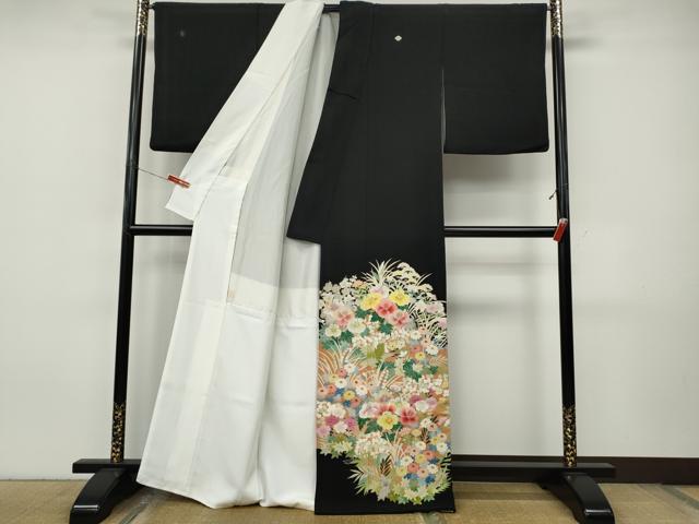 平和屋着物●本加賀友禅作家　直江良三　黒留袖　草花文　正絹　逸品　CABJ6507ut