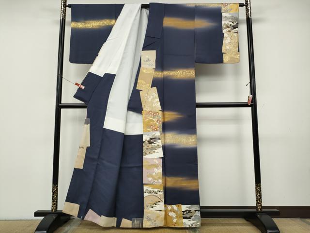 平和屋着物●訪問着　駒刺繍　色紙重ね風景草花文　暈し染め　金彩　正絹　逸品　CABJ6509ut
