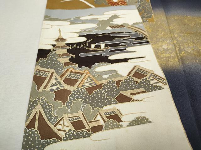 平和屋着物●訪問着　駒刺繍　色紙重ね風景草花文　暈し染め　金彩　正絹　逸品　CABJ6509ut