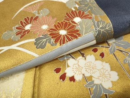 平和屋着物●訪問着　駒刺繍　色紙重ね風景草花文　暈し染め　金彩　正絹　逸品　CABJ6509ut