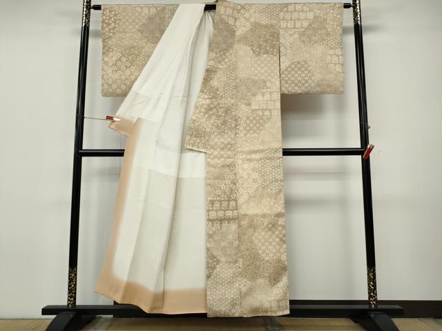 平和屋着物●上質な小紋　紬地　切嵌吉祥花文　正絹　逸品　CABJ6515ut