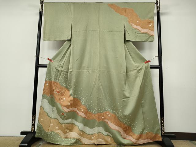 平和屋着物●訪問着　絞り　刺繍　道長花文　金彩　正絹　逸品　CABJ6517ut