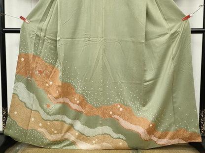 平和屋着物●訪問着　絞り　刺繍　道長花文　金彩　正絹　逸品　CABJ6517ut