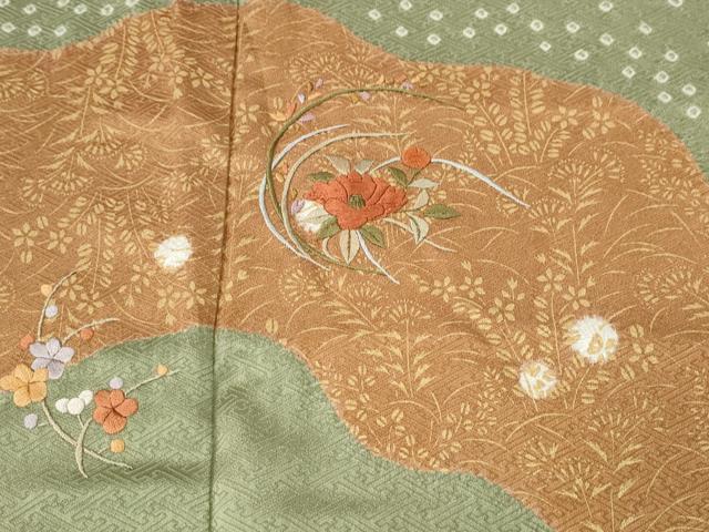 平和屋着物●訪問着　絞り　刺繍　道長花文　金彩　正絹　逸品　CABJ6517ut
