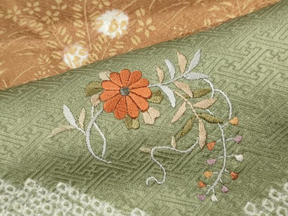 平和屋着物●訪問着　絞り　刺繍　道長花文　金彩　正絹　逸品　CABJ6517ut