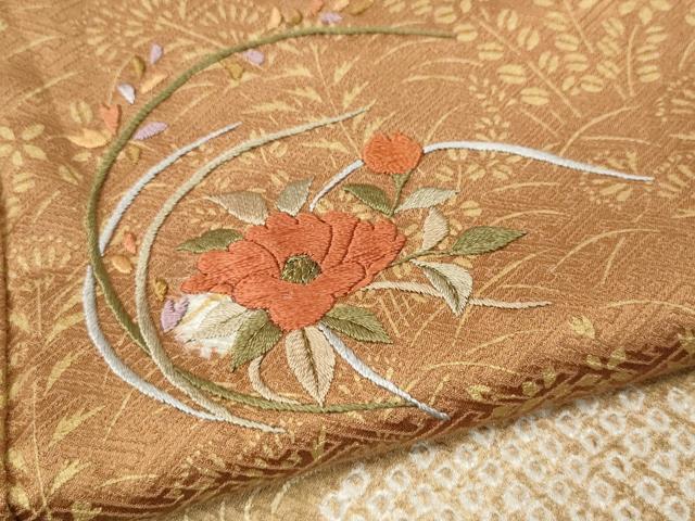 平和屋着物●訪問着　絞り　刺繍　道長花文　金彩　正絹　逸品　CABJ6517ut