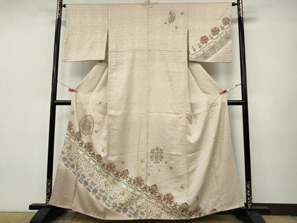 平和屋着物●中国三大刺繍　スワトウ刺繍　総刺繍　訪問着　向かい鳥鹿更紗花文　暈し染め　正絹　逸品　CABJ6518ut