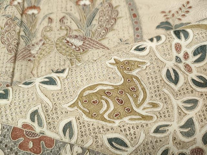 平和屋着物●中国三大刺繍　スワトウ刺繍　総刺繍　訪問着　向かい鳥鹿更紗花文　暈し染め　正絹　逸品　CABJ6518ut