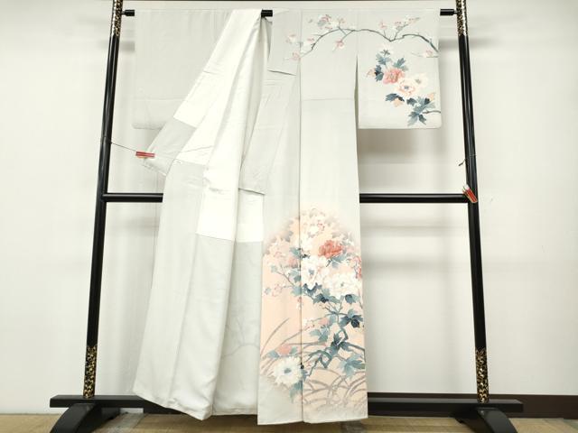 平和屋着物●訪問着　友禅　枝花文　暈し染め　正絹　逸品　CABJ6529ut
