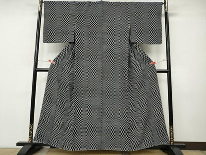 平和屋着物●上質な小紋　変わり市松　黒地　正絹　逸品　CABJ6537ut