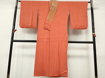 平和屋着物●長襦袢　袷　花唐草地紋　鉛丹色　半衿刺繍　正絹　逸品　CABJ6539ut
