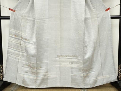 平和屋着物●訪問着　駒刺繍　絞り　横段草花文　金彩　正絹　逸品　CABJ6541ut
