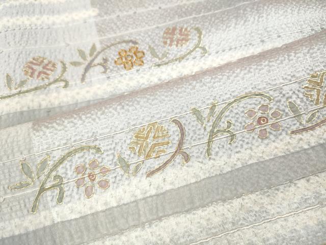 平和屋着物●訪問着　駒刺繍　絞り　横段草花文　金彩　正絹　逸品　CABJ6541ut