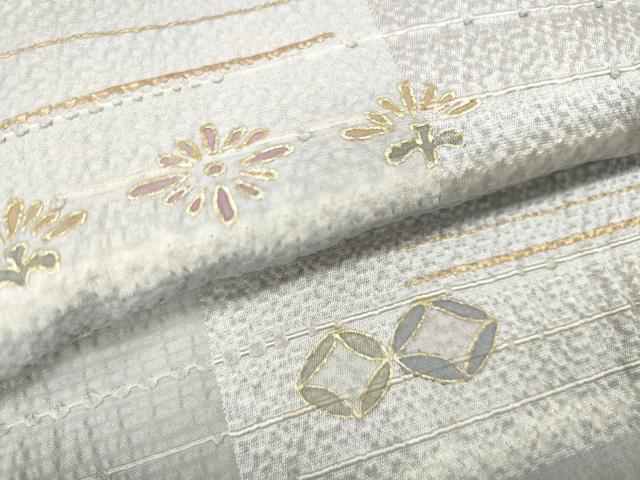 平和屋着物●訪問着　駒刺繍　絞り　横段草花文　金彩　正絹　逸品　CABJ6541ut