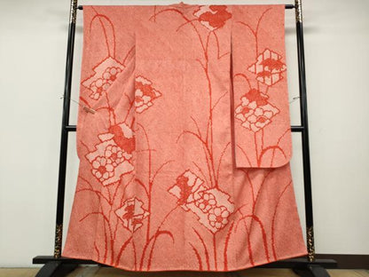 平和屋着物●豪華振袖　総絞り　松皮菱草花文　正絹　逸品　CABJ6542ut
