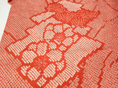 平和屋着物●豪華振袖　総絞り　松皮菱草花文　正絹　逸品　CABJ6542ut