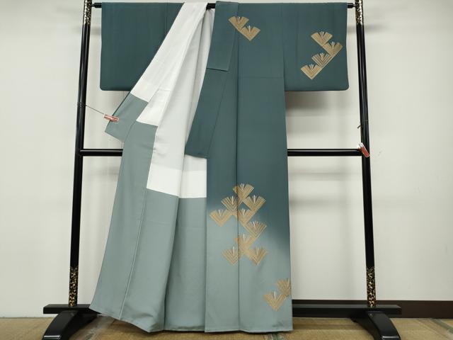 平和屋着物●訪問着　刺繍　松葉文　暈し染め　金彩　正絹　逸品　CABJ6546ut