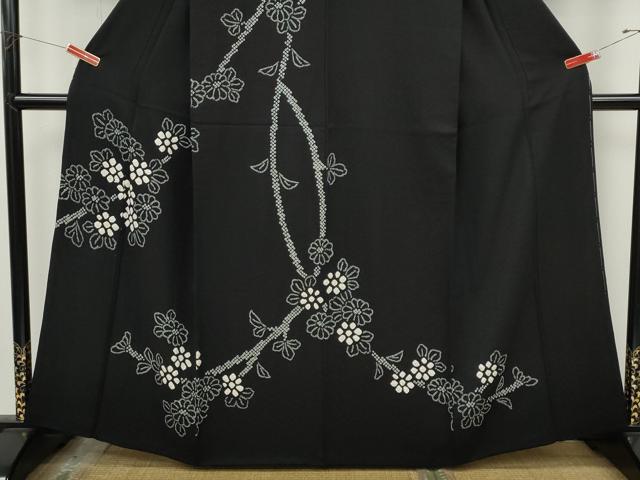 平和屋着物●訪問着　総絞り　枝花文　黒地　正絹　逸品　CABJ6555ut