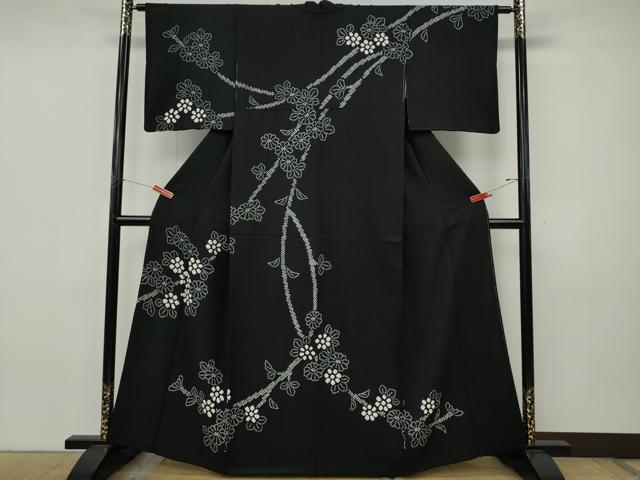 平和屋着物●訪問着　総絞り　枝花文　黒地　正絹　逸品　CABJ6555ut