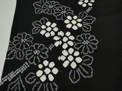 平和屋着物●訪問着　総絞り　枝花文　黒地　正絹　逸品　CABJ6555ut