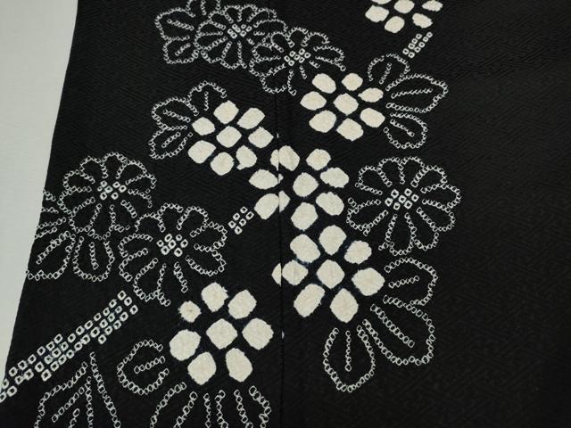 平和屋着物●訪問着　総絞り　枝花文　黒地　正絹　逸品　CABJ6555ut