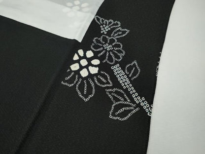 平和屋着物●訪問着　総絞り　枝花文　黒地　正絹　逸品　CABJ6555ut
