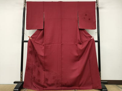 平和屋着物●無地絵羽訪問着　ビロード　屏風花地紋　真紅色　ロング丈　正絹　逸品　CABJ6560ut
