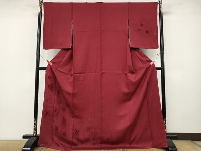 平和屋着物●無地絵羽訪問着　ビロード　屏風花地紋　真紅色　ロング丈　正絹　逸品　CABJ6560ut