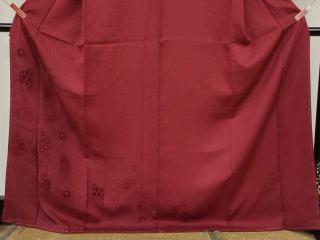 平和屋着物●無地絵羽訪問着　ビロード　屏風花地紋　真紅色　ロング丈　正絹　逸品　CABJ6560ut