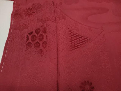 平和屋着物●無地絵羽訪問着　ビロード　屏風花地紋　真紅色　ロング丈　正絹　逸品　CABJ6560ut