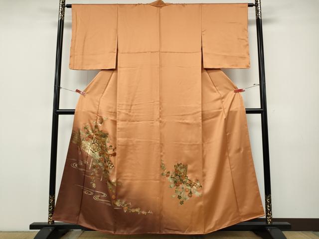 平和屋着物●漆工芸作家　金森一博　訪問着　渡橋御所車花文　暈し染め　金銀彩　正絹　逸品　未使用　CABJ6561ut