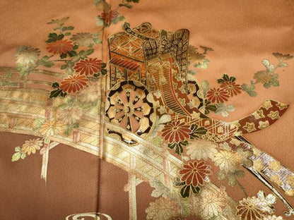 平和屋着物●漆工芸作家　金森一博　訪問着　渡橋御所車花文　暈し染め　金銀彩　正絹　逸品　未使用　CABJ6561ut