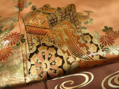 平和屋着物●漆工芸作家　金森一博　訪問着　渡橋御所車花文　暈し染め　金銀彩　正絹　逸品　未使用　CABJ6561ut