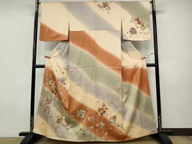 平和屋着物●訪問着　駒刺繍　破れ色紙草花文　暈し染め　金彩　正絹　逸品　CABJ6563ut
