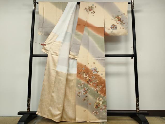 平和屋着物●訪問着　駒刺繍　破れ色紙草花文　暈し染め　金彩　正絹　逸品　CABJ6563ut