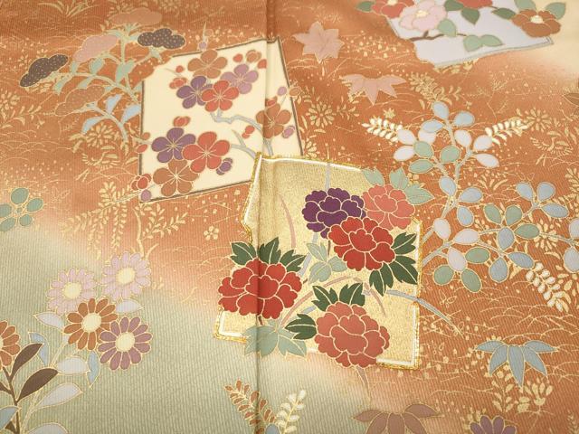 平和屋着物●訪問着　駒刺繍　破れ色紙草花文　暈し染め　金彩　正絹　逸品　CABJ6563ut