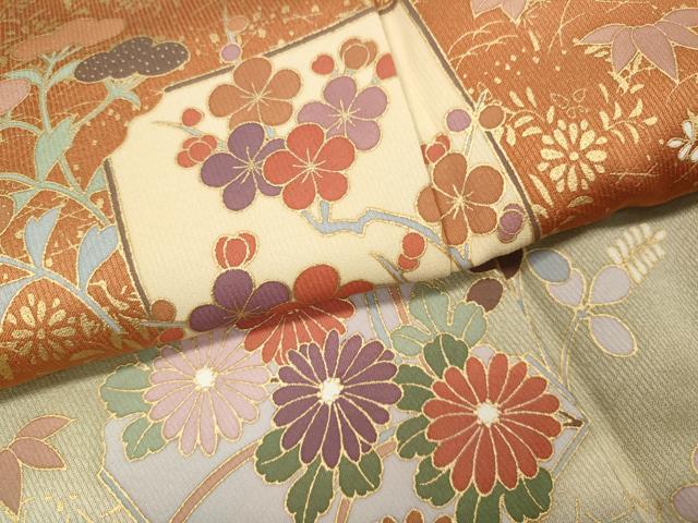 平和屋着物●訪問着　駒刺繍　破れ色紙草花文　暈し染め　金彩　正絹　逸品　CABJ6563ut