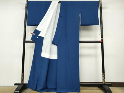 平和屋着物●上質な色無地　青藍色　正絹　逸品　CABJ6569ut