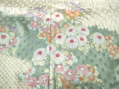 平和屋着物●訪問着　杢目絞り　流水草花文　金銀彩　正絹　逸品　CABJ6575ut