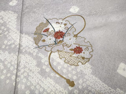 平和屋着物●中国三大刺繍　スワトウ刺繍　訪問着　絞り　刺繍　雪輪花文　金彩　三越扱い　正絹　逸品　CABJ6581ut