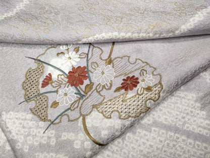 平和屋着物●中国三大刺繍　スワトウ刺繍　訪問着　絞り　刺繍　雪輪花文　金彩　三越扱い　正絹　逸品　CABJ6581ut